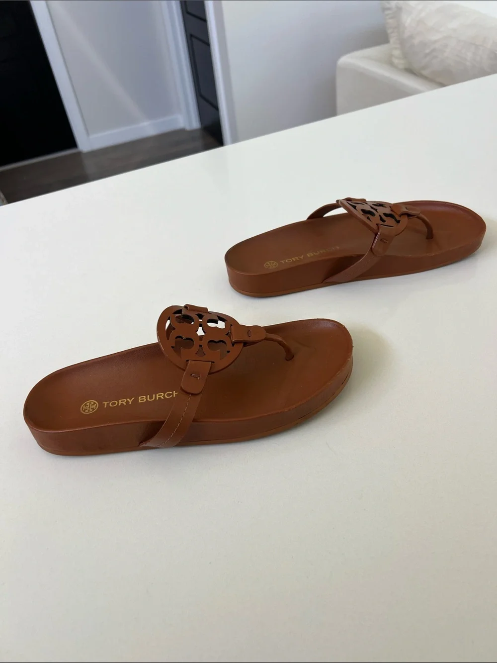 Tory Burch miller cloud nappa leather bourbon miele sandals size 7.5